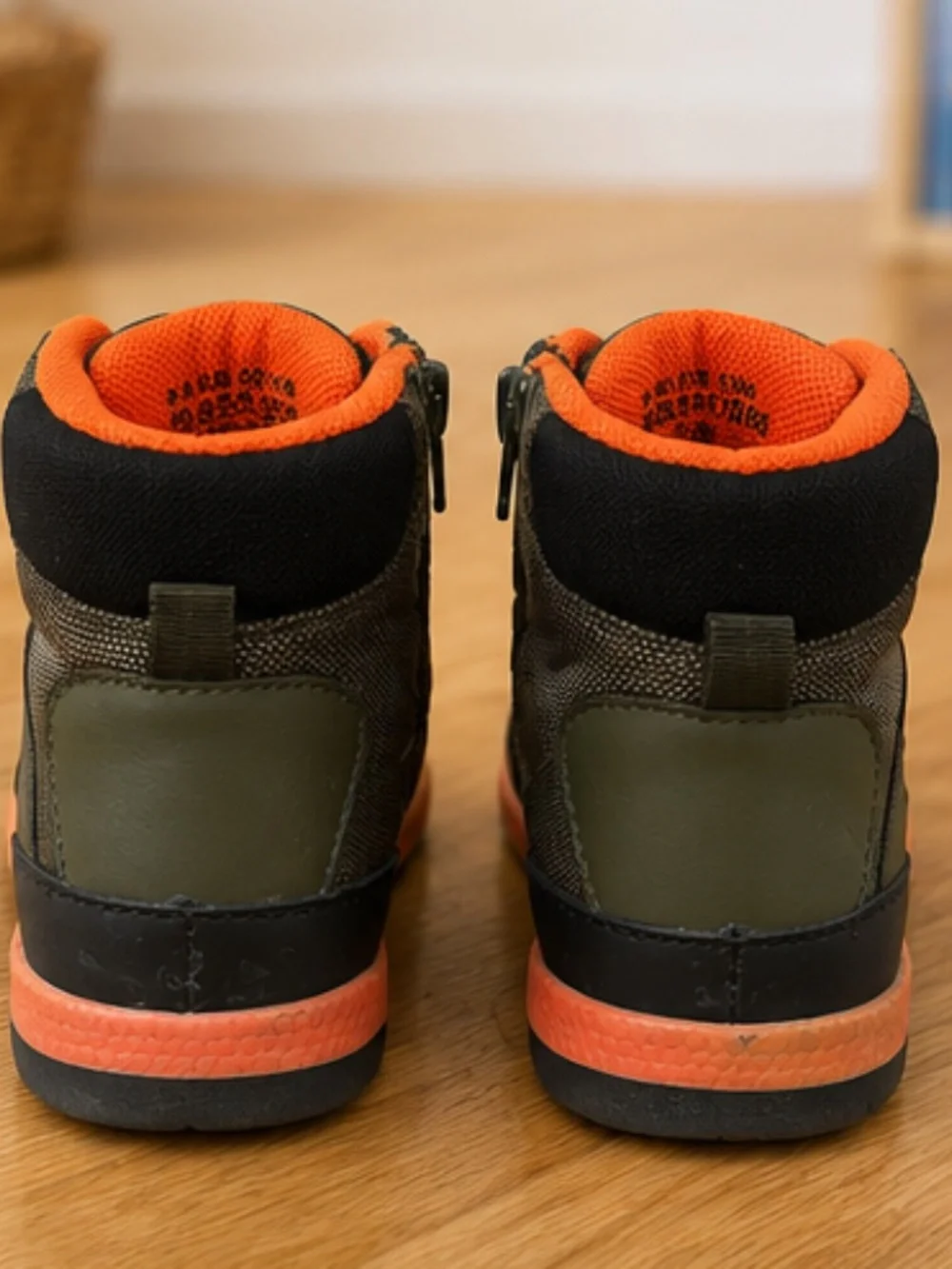 Kids Hiking Boots Olive Green & Orange | Size US 11 / EU 28 | Side Zip | Good Us